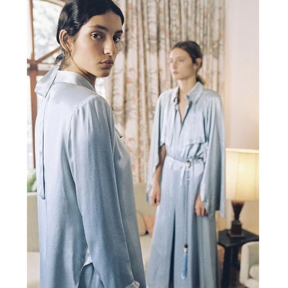 New Sabina Musayev Marella Midi Maxi Dress Trench Coat Belted Silky Cape Fantasy - Picture 6 of 15